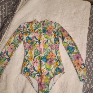 Tropical Floral Long Sleeve One Piece Swimsuit